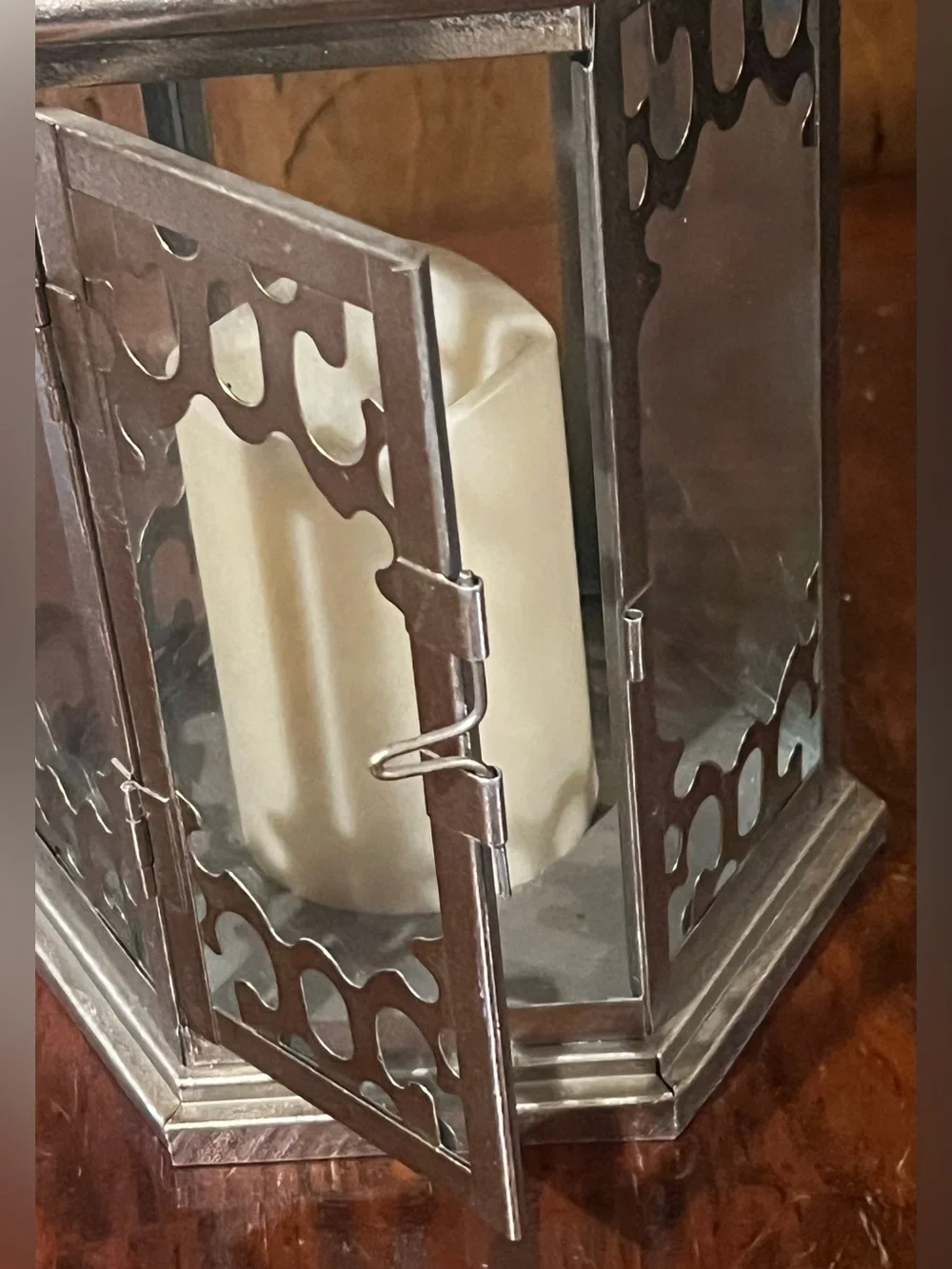 Vintage Metal Decorative Lantern with Cream LED Candle - Gold Color Finish